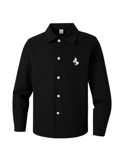 Boys' Long Sleeve Button-Up Shirt with Animal Print for Spring/Fall