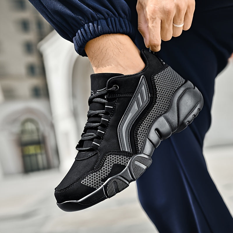 Men's Casual Sporty Sneakers - High Quality PU Upper, Non-Slip Rubber Sole with Cushioned Comfort  Inner Arch Support, Low-Top Lace-Up Design for All-Day Wear (Black/White) - Spring/Fall/Winter Seasonal Versatility, Comforta