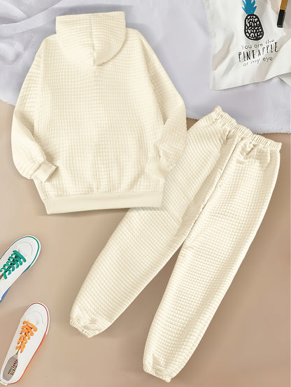 Women's Casual Waffle Knit Hoodie and Pants Set for Fall/Winter