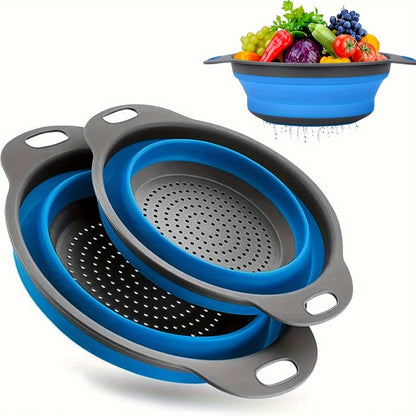 1/2 Set Round Silicone Kitchen Drain Basket Set Collapsible Funnel - 1 Large, 1 Small, Very Suitable for Draining Pasta, Vegetables and Fruits