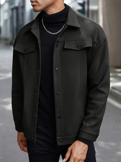 Men'S British-Inspired Workwear Jacket - Casual Short Length Loose Fit with Pockets, Solid Color, Spring/Fall Outerwear, Non-Stretch Fabric, Snap Closure, Regular Fit for Everyday & Travel, Spring Fall Clothing, Structured De