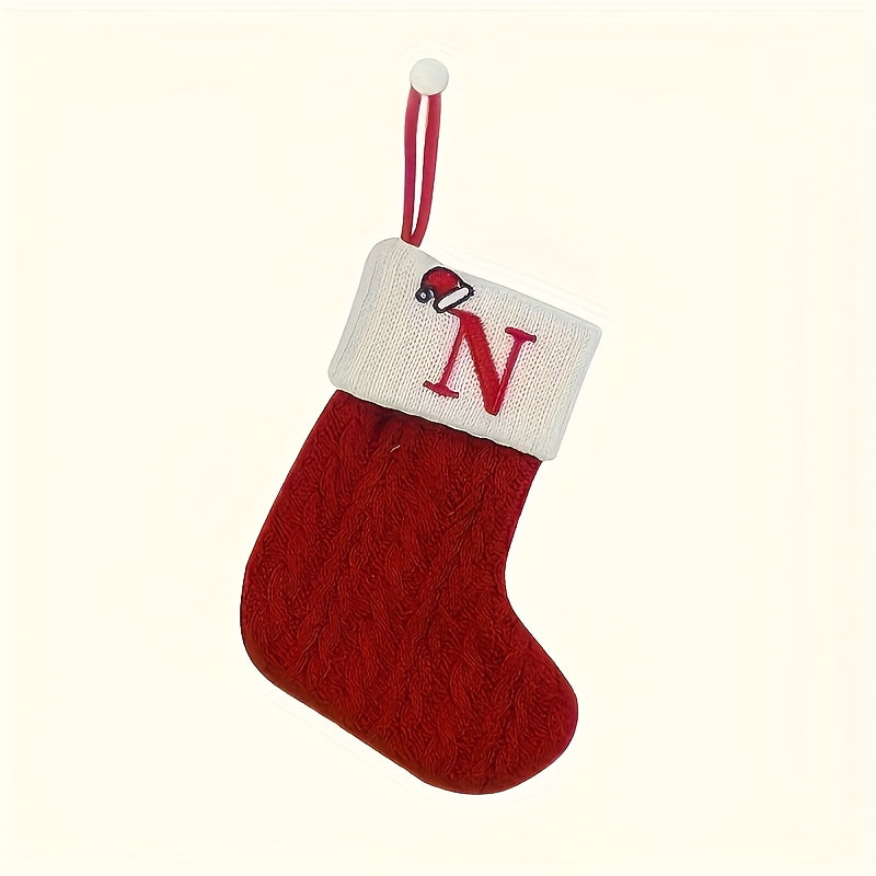 Knitted letter Christmas stockings, Christmas stockings, small Christmas English letter hanging stockings, Christmas stockings, double-sided fireplace hanging stockings, suitable for Christmas party decorations, New Year part