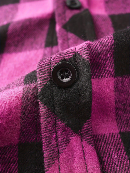 Plaid Shirt Coat For Men Long Sleeve Casual Regular Fit Button Up Hooded Shirts Jacket