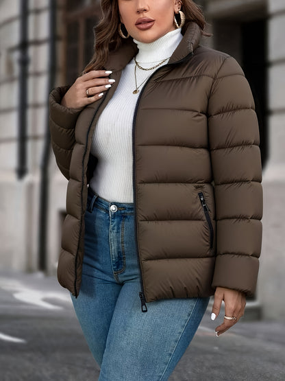 Women'S Lightweight Winter Coat - Elegant Stand Collar Jacket, Non-Stretch Fabric, Zipper Closure, Long Sleeve Outerwear for Office, Party, Everyday - Fall/Winter Warmth, Chic Cold Weather Jacket for Women, Ladies Winter Coat