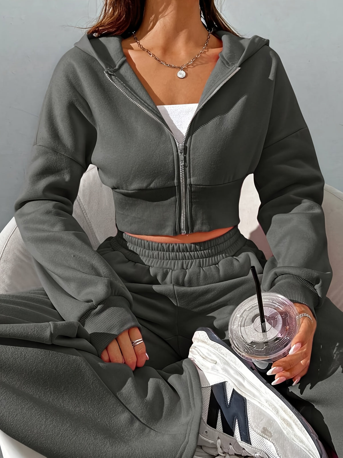Women's Casual 2-Piece Polyester Hoodie and Sweatpants Set - ayq