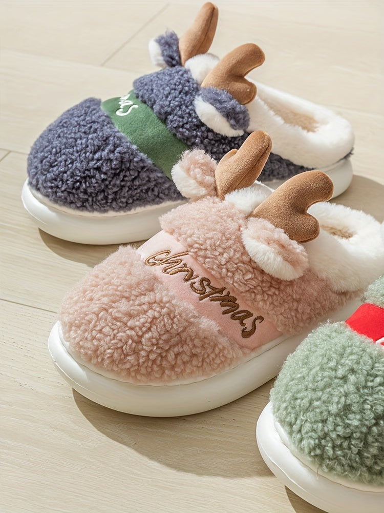 New Slippers for Winter Couples: A Pair of Home Fur, Thickened, Indoor Anti slip, Warm, Silent Plush Slippers for Men and Women's Home Christmas