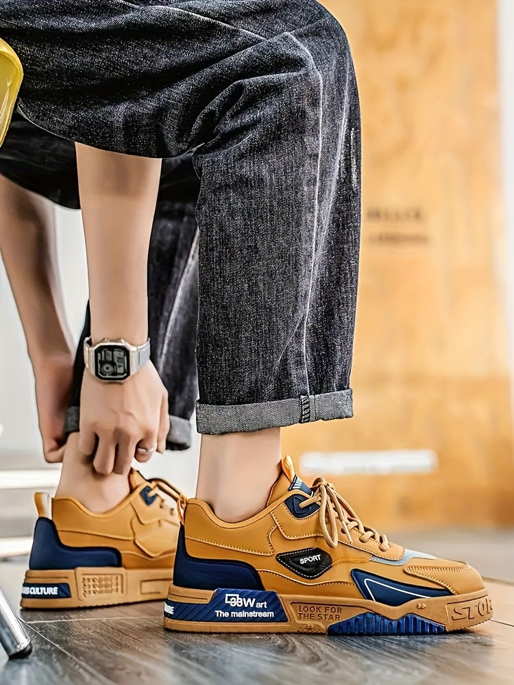 Men's Low-Top Skate Sneakers - Black with Teal Accents, PU Upper  PVC Sole, Slip-Resistant Comfortable Lace-Up Shoes for Urban Streetwear, Outdoor Sports, All-Season Casual Wear, Skate Shoes, Modern Street Style, Durable Fab