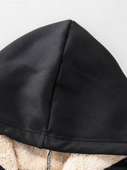 Women's Fleece-Lined Hooded Christmas Sweatshirt with Ho Ho Ho & Merry Christmas Print, Plush Fleece Jacket, Warm Winter Coat, Thick Polyester Outer Layer, Machine Washable Holiday Sweater for Xmas Parties & Winter Outfits, W