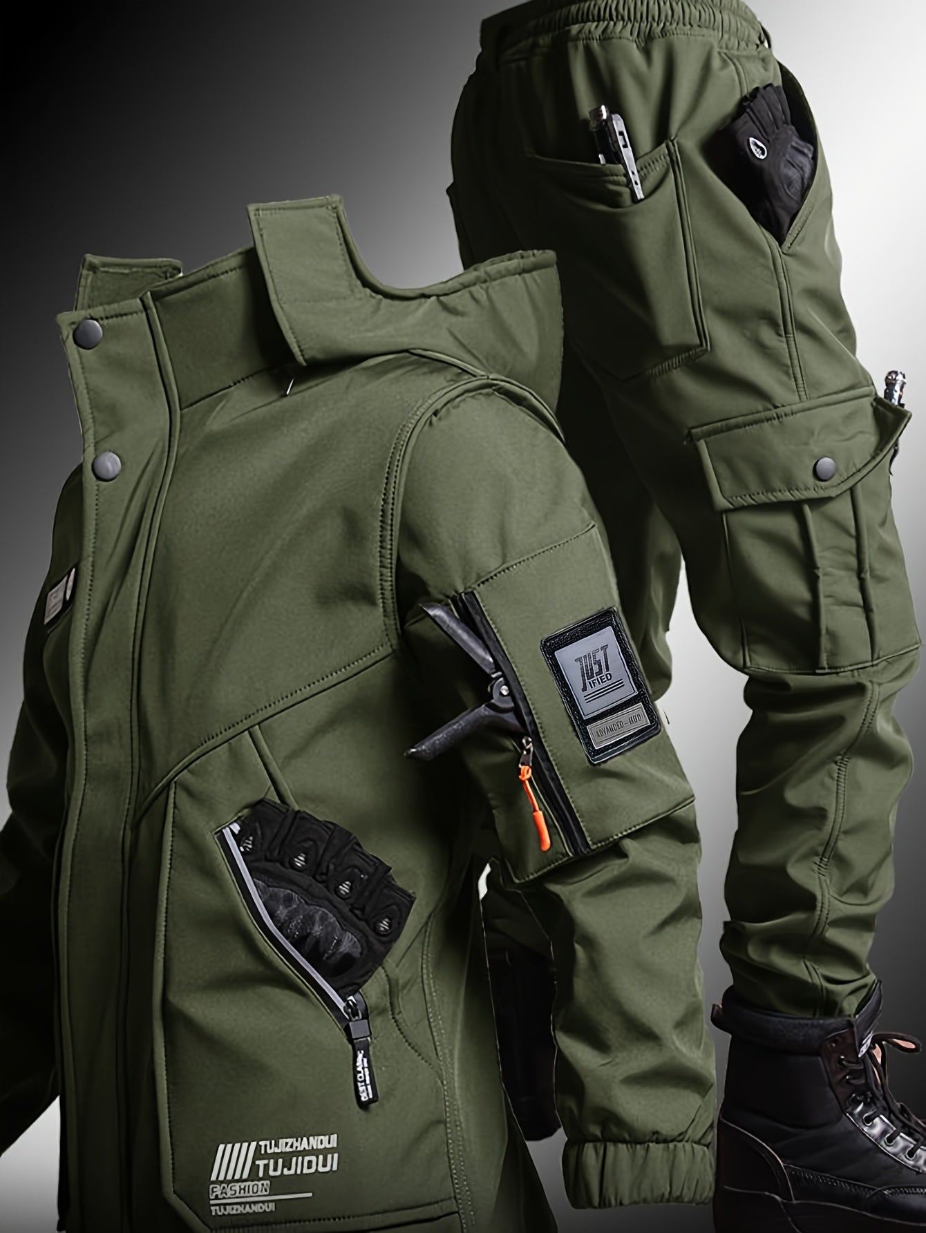 Men's Warm Fleece Casual Jacket and Pants Set for Winter
