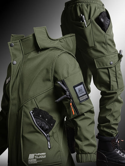 Men's Warm Fleece Casual Jacket and Pants Set for Winter