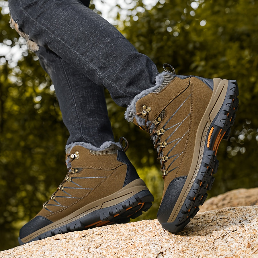 Men's Heavy-Duty Winter Hiking Boots - Mid-Calf Ankle Support, Traction TPR Sole & Rugged Tread - Cold Weather Trekking Boots for Snow, Ice, Mountain Climbing - All-Terrain Outdoor Boots for Men with Lace-Up Closure, Durable