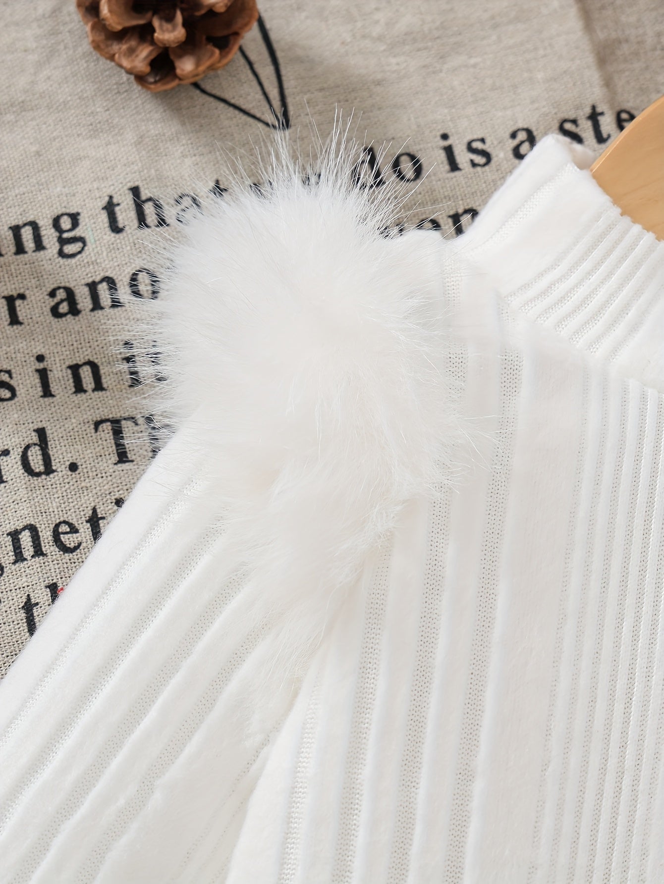 2pcs Baby Winter Outfit Set: Cozy Fluffy Sleeve Smock Dress & A-Line Bow with Collar & Fringe Trim - Soft Warm Clothes for Photoshoots, Christmas (Hand Washable), Perfect for Outdoor