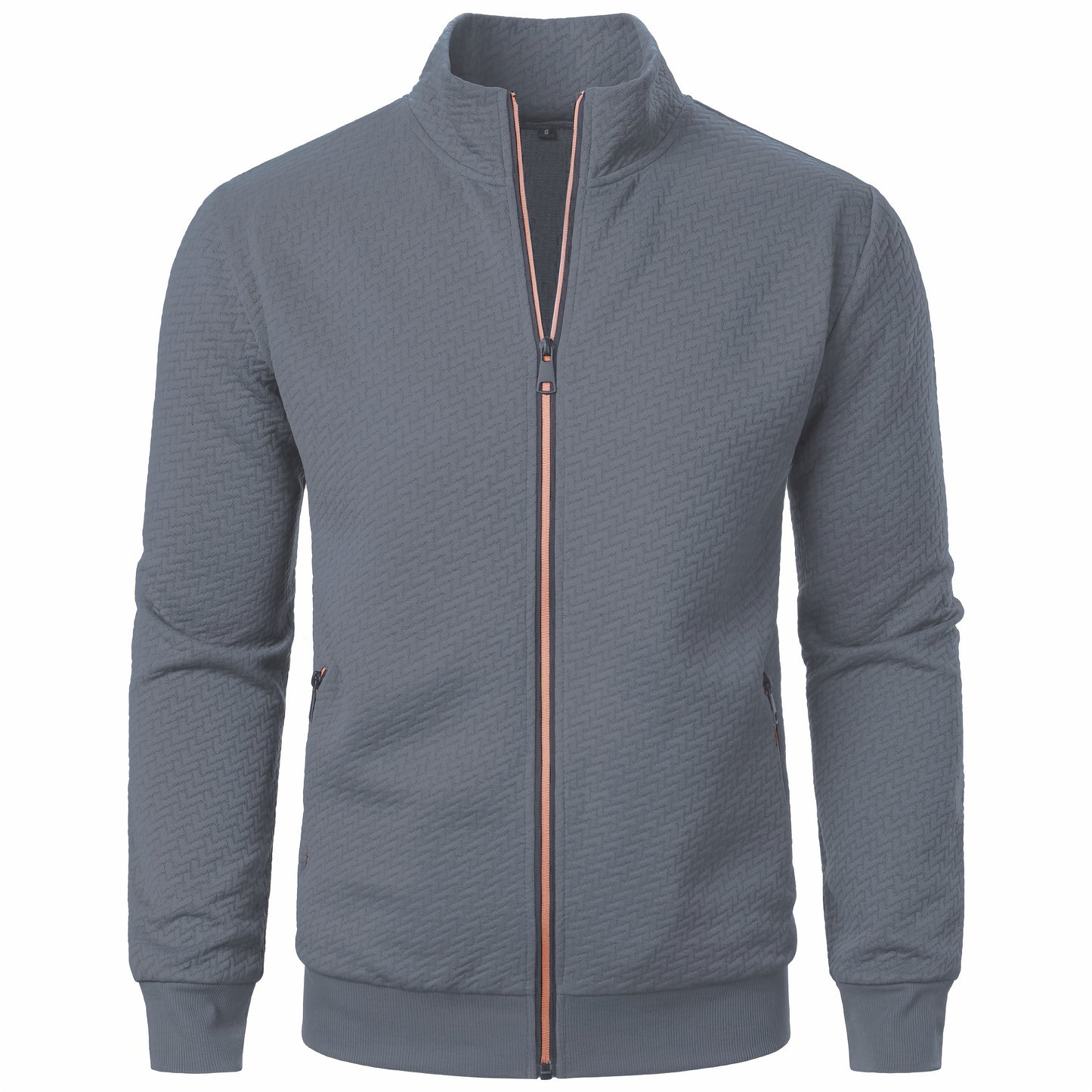 Men's Casual Zip Up Jacquard Jacket, Chic Stand Collar Coat for Spring Fall, Autumn And Winter, Hoodie Top