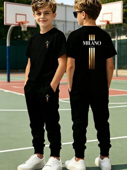 Boys' Milano Geometric Tee & Pants Set for Spring to Fall