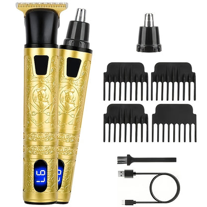 YAIAWISU Men's Cordless Electric Hair Clippers & Beard Trimmer with LCD Screen, USB-Rechargeable Cordless Grooming Kit, T-Blade Trimmer with Guide Comb Suitable for Hair, Shaving, and Scalp Trimming - ayq