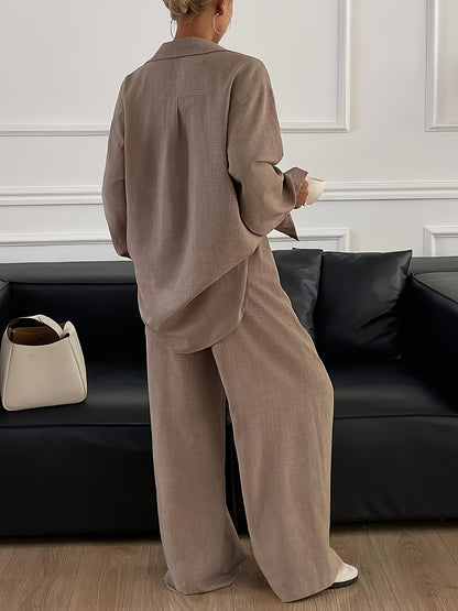 Elegant Women's Long Sleeve Shirt and Pants Suit for Spring/Fall