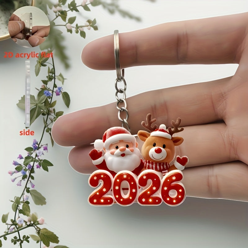 2DFLAT Cute Snowman Friend Keychain - 2026 New Year Gift with Classic Red & White Snowman, Snowflake "51.46meter Cartoon Design, Durable Iron Alloy, Perfect For Car Rearview Mirror, Christmas Tree Decorations, Thanksgiving Pr