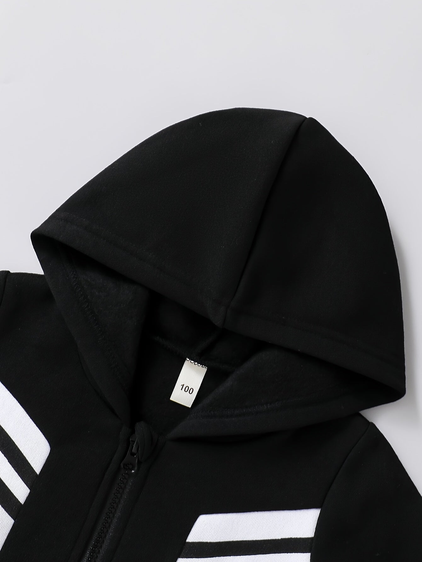 2pcs Boys' New Fashion Hooded Zip-Up Jacket and Pants Set, Black and White Striped Print Trendy Cool Style Outfit for Autumn/Winter, Thickened Sportswear with Pockets, Durable Polyester Fabric, Perfect Gift Choice for Kids, A