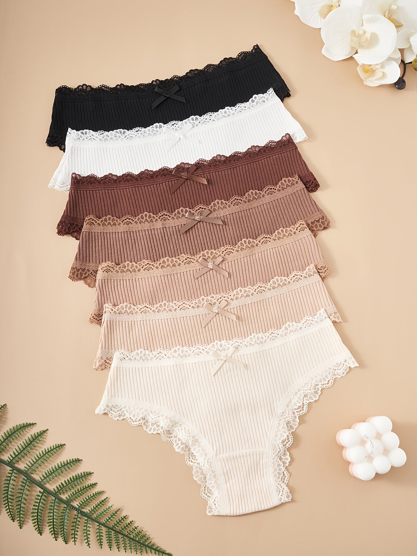 7-Pack Women's Cotton Briefs with Bow Detail in Earth Tones