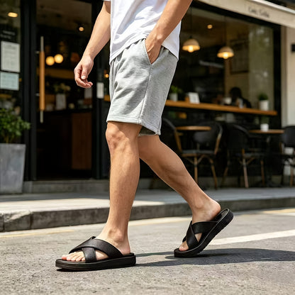 Men's Thin-Sole Cross Strap Slippers - Breathable Summer Slides