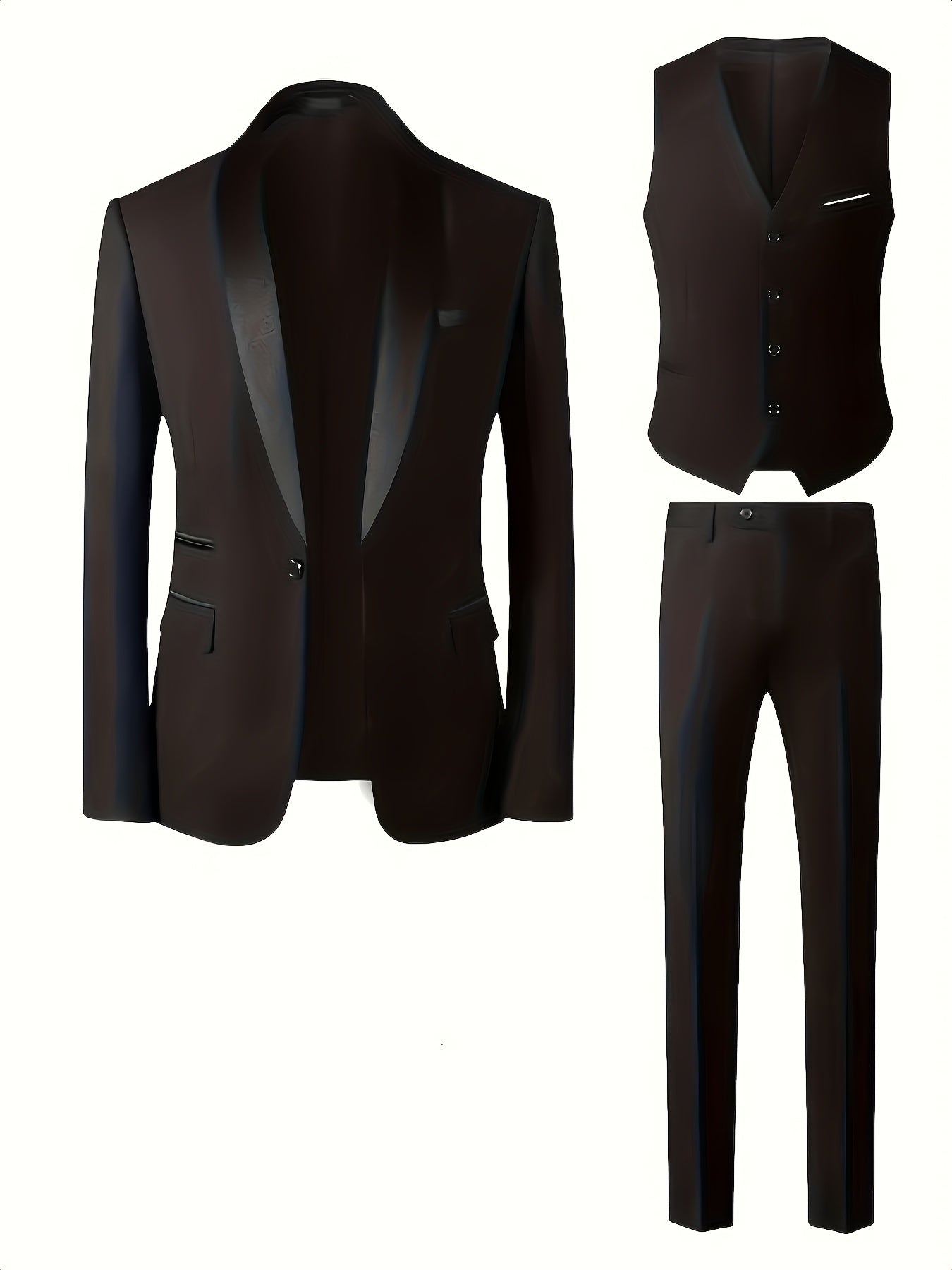 Men's Slim Fit 3-Piece Business Suit Set with Vest & Trousers