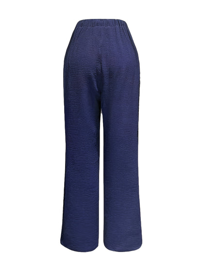 Women's Casual Straight Leg Polyester Trousers with Ruffle Detail
