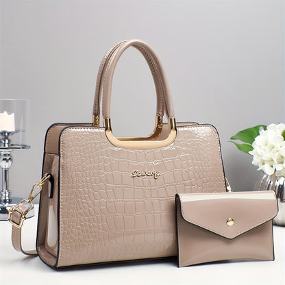 New 2025 Fashion Embossed Crocodile Pattern Women's Handbag, Stylish Glossy Light Luxury Mom Bag