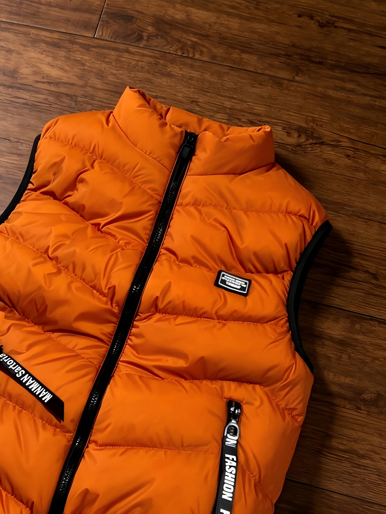 Men's Thickened Polyester Warm Vest with Full-Zip and Stand Collar