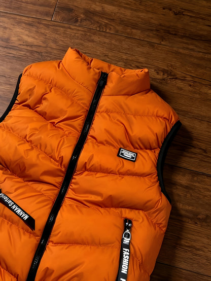 Men's Thickened Polyester Warm Vest with Full-Zip and Stand Collar
