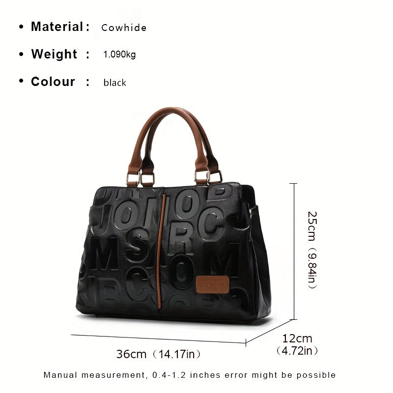 Stylish Black Genuine Leather Handbag with Brown Accents