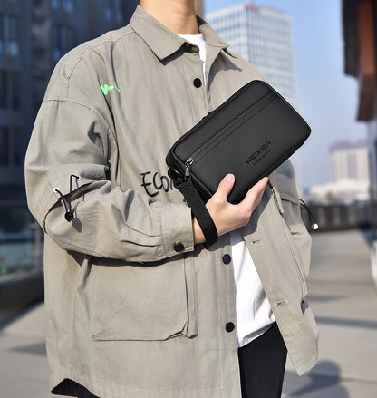 WEIXIER Men's Casual Nylon Handbag - Large Capacity with Adjustable Wrist Strap, Sleek Black for Daily Use, Valentine's Day Gift for Him, Outdoor Bag   Casual Style   Nylon Material