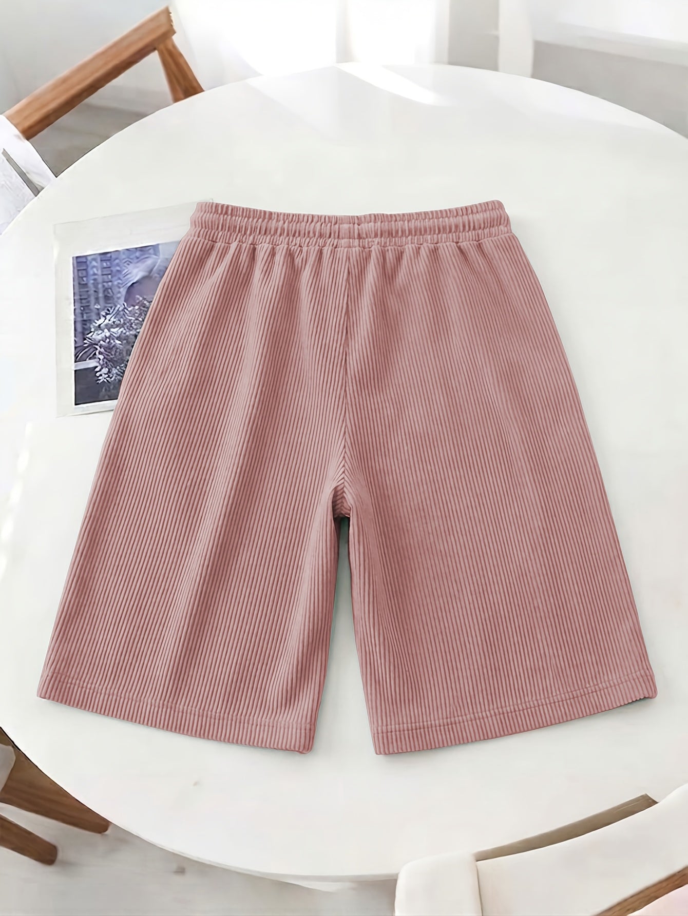 Women’s Casual Loose-Fit Corduroy 5-Point Pants with Elastic Waist