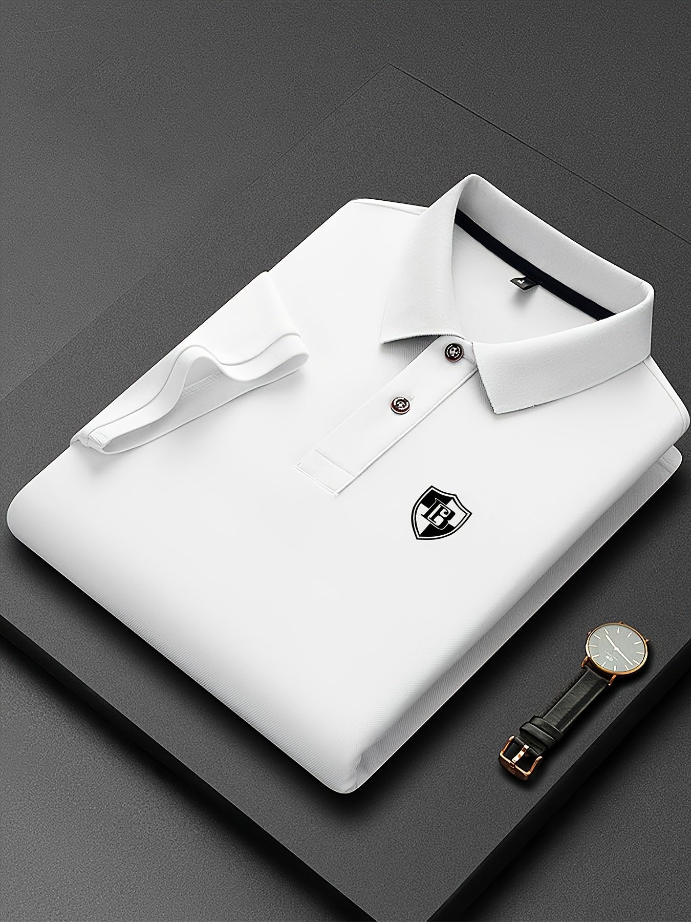 Men'S Fashion Short-Sleeve POLO Shirt | Contrast Rib-Knit Collar with 3D High-Frequency Print | Casual Style, Regular Fit, Summer Season - ayq