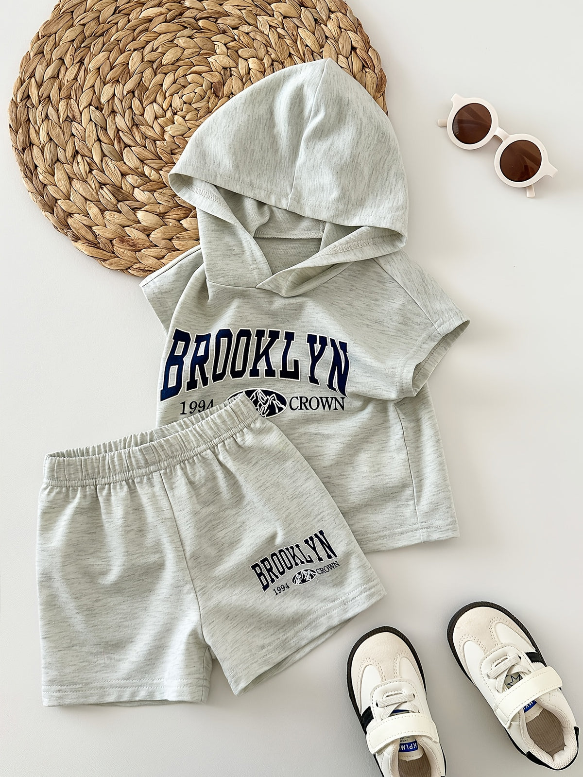 Baby Boys Sleeveless Knitted Hooded Top with Casual Shorts