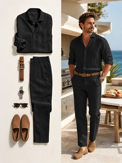 Men's White Linen Casual 2-Piece Set for Summer & Beach