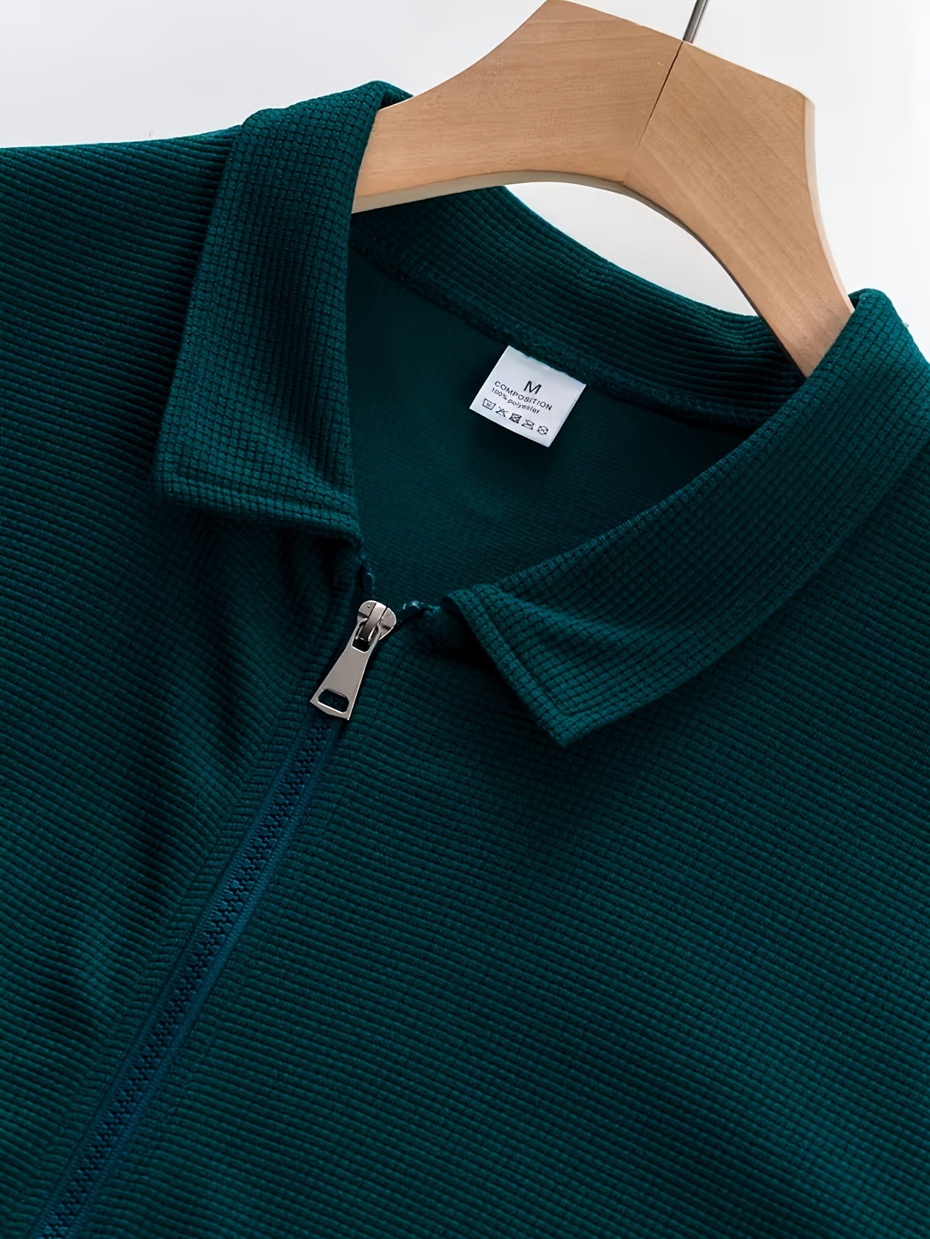 Men's Spring/Fall Sporty Lapel Waffle Knit Zip Jacket