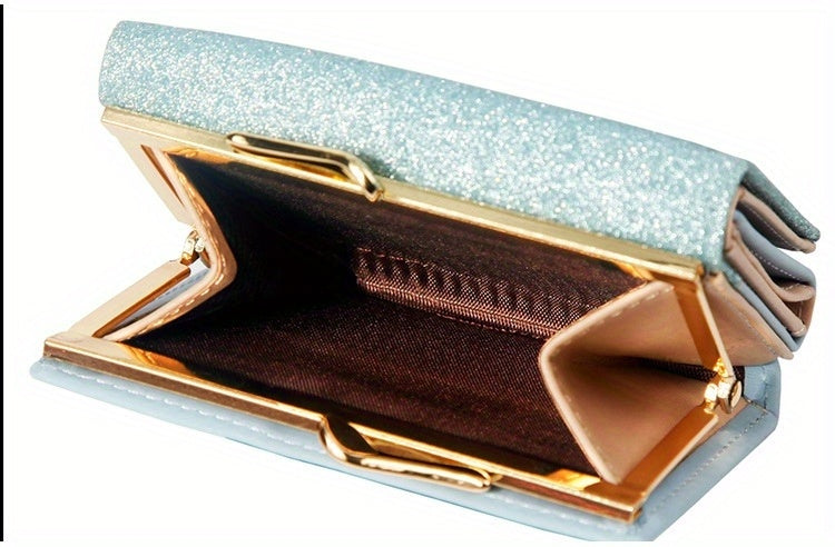 1pc, Women's Luxury High-Quality Wallet, Multi-Functional Multi-Card Slot Exclusive Coin Purse, Portable Compact Versatile Travel, Gorgeous Small Sequins, Exquisite Lady Gentle Style, Unique Design, Metal Snap Closure, Solid