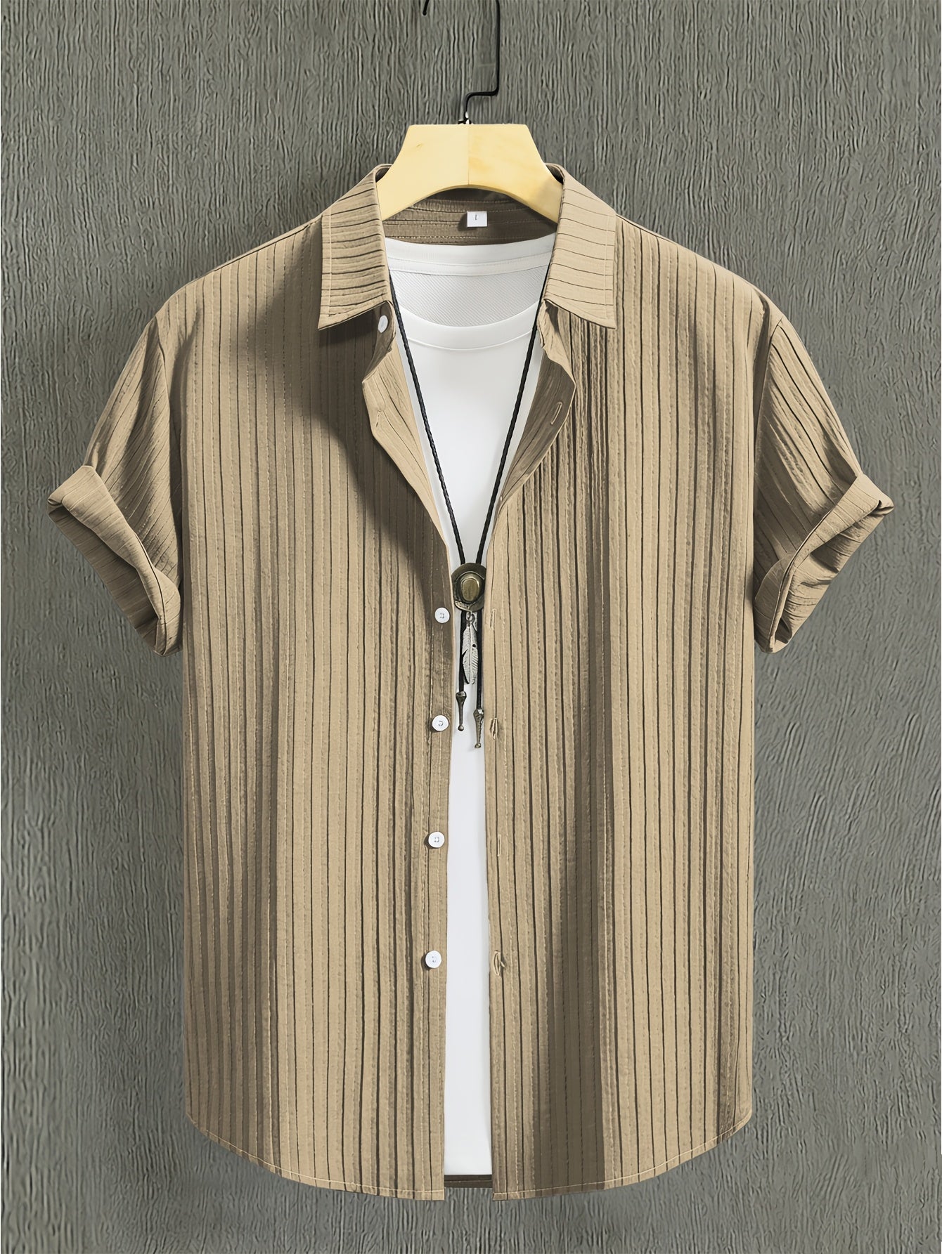 Men's Summer Casual Shirt and Trousers Set, Lightweight Woven Fabric