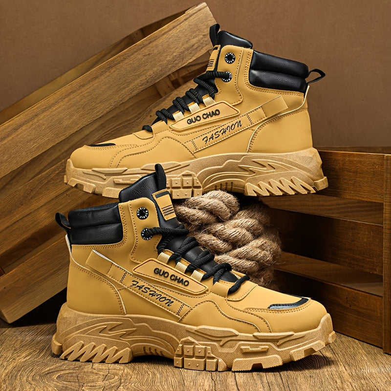 Men's High-Top Work Boots - Durable, Non-Slip, Lace-Up Casual Sneakers for All Seasons