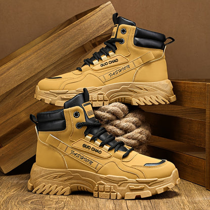 Men's High-Top Work Boots - Durable, Non-Slip, Lace-Up Casual Sneakers for All Seasons