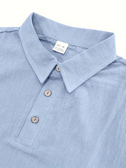 Essential for a Cool Summer! Men's Linen Shirt & Shorts Set, Comfortable Casual Outing Choice - Simple Beach Vacation Style Solid Color Linen