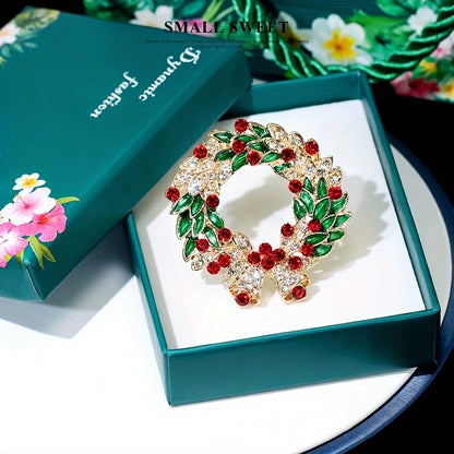 Luxury Christmas Bell Brooch with Rhinestone and Green Enamel Leaf, Alloy Golden-Plated, Fashionable Shiny Pin for Party and Banquet Accessories, Special Occasion Pin, Vintage Brooch, Elegant Design, Rhinestone Embellishment,
