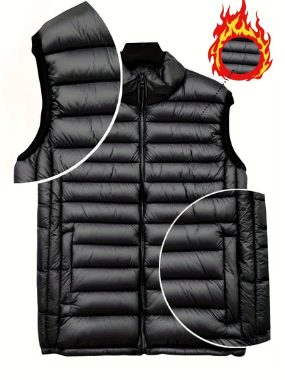 Fall/Winter Men'S Lightweight Jacket/Collar Vest- Fiber Vest, Side Pocket Jacket, Men'S Coat, Active Lifestyle Vest, Spring College Wear, Autumn Winter Spring Coat, Mature Look