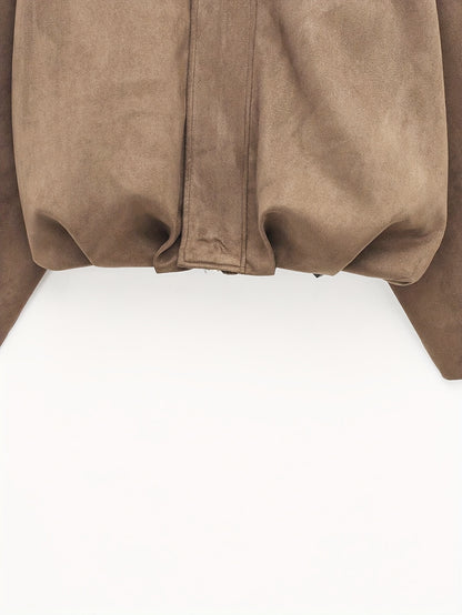 Women'S Vintage Bomber Jacket - Loose Fit Long Sleeve Zip-Up with Drop Shoulder Design, Brown Casual Outerwear for Fall/Winter, Non-Stretch Fabric, Perfect for Casual Attire, Autumn Winter Jacket | Vintage Bomber Style | Zipp