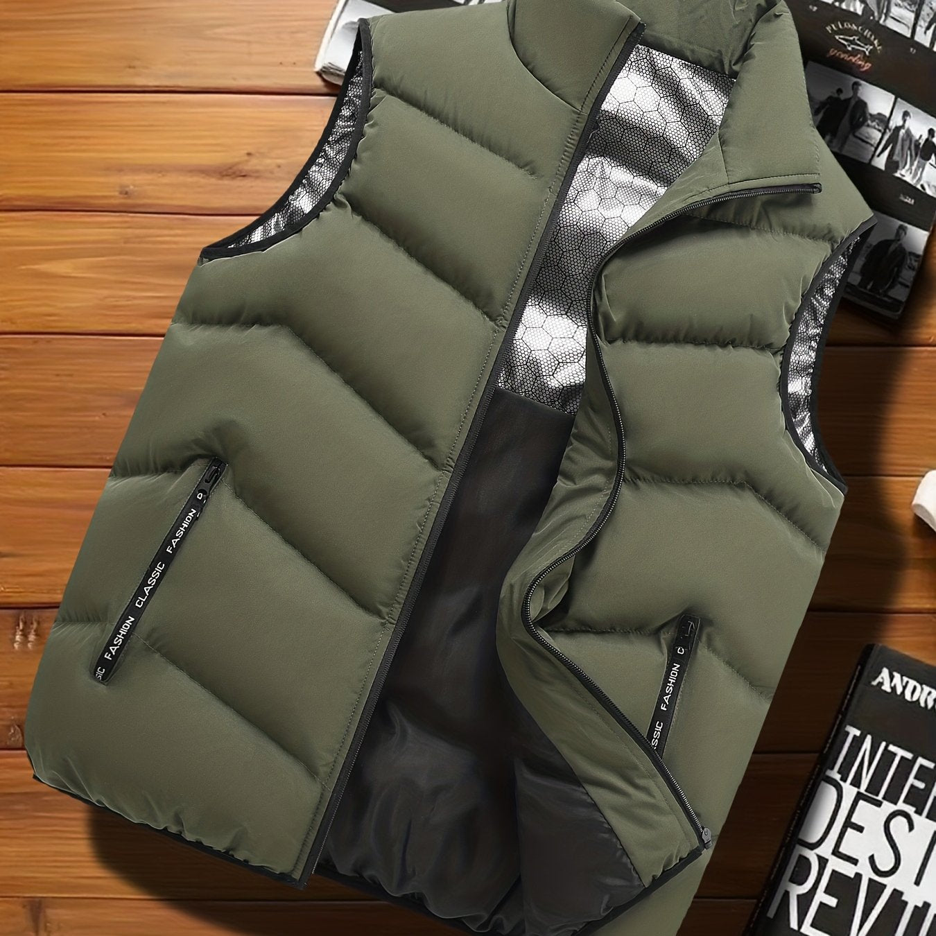 Men's Casual Sleeveless Stand Collar Vest, Thickened Warm Sweater, Autumn Winter Solid Color Zip-up Jacket, Coldproof Outdoor Top, Graphene Warmth, Fashion Webbing, Suitable for Daily Activities, Holiday Gift