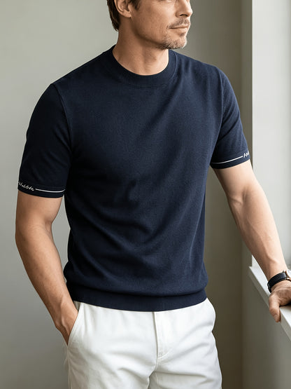 Men's Casual Crew Neck Knit Short Sleeve Summer Shirt