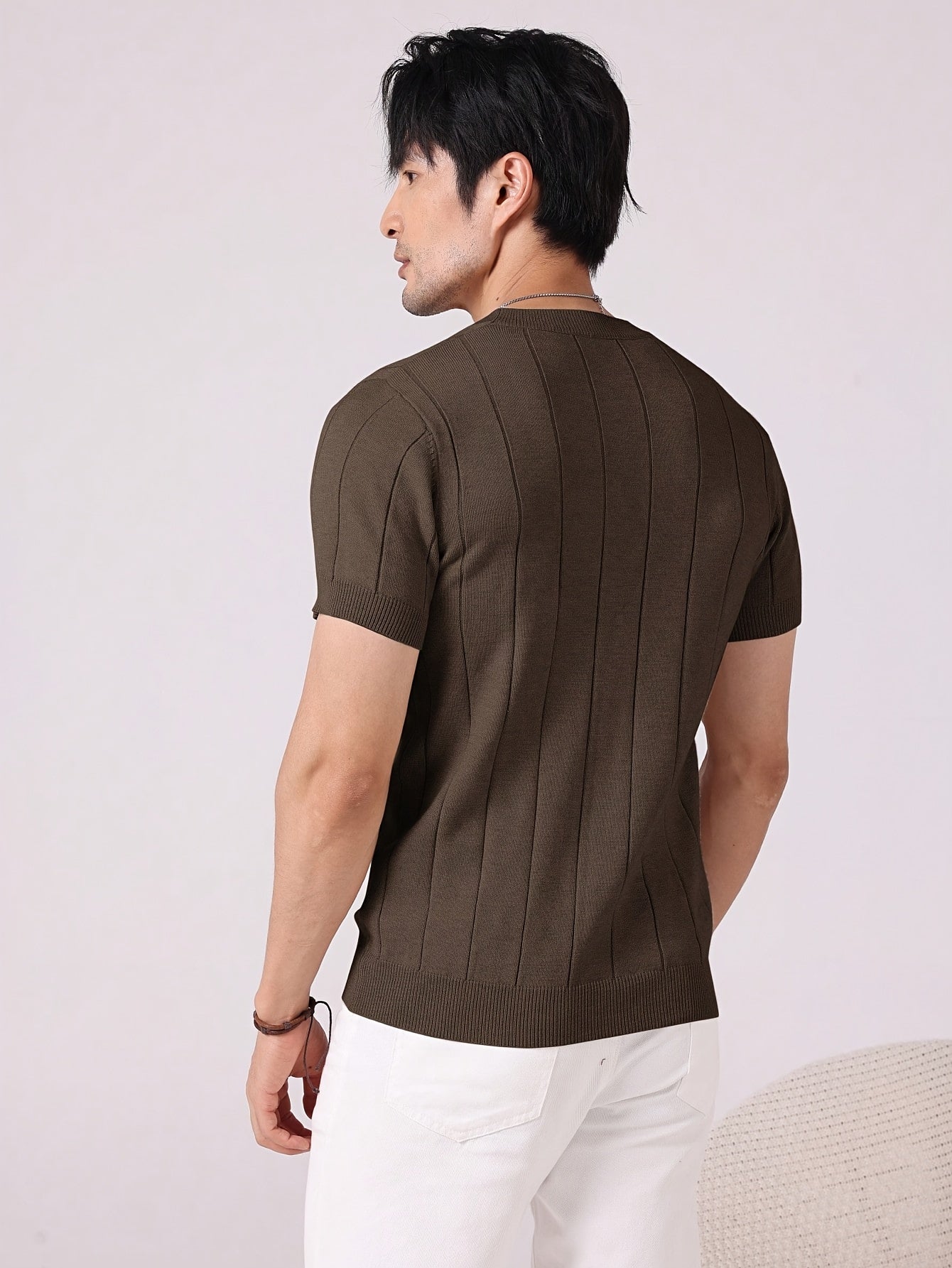 New Summer Short-Sleeve Knitted Men's Light Luxury Crew Neck Slim Fit Business Cool Y T-Shirt, Lightweight, Breathable, Versatile, Stretchy, Slim Fit Top for Men - ayq