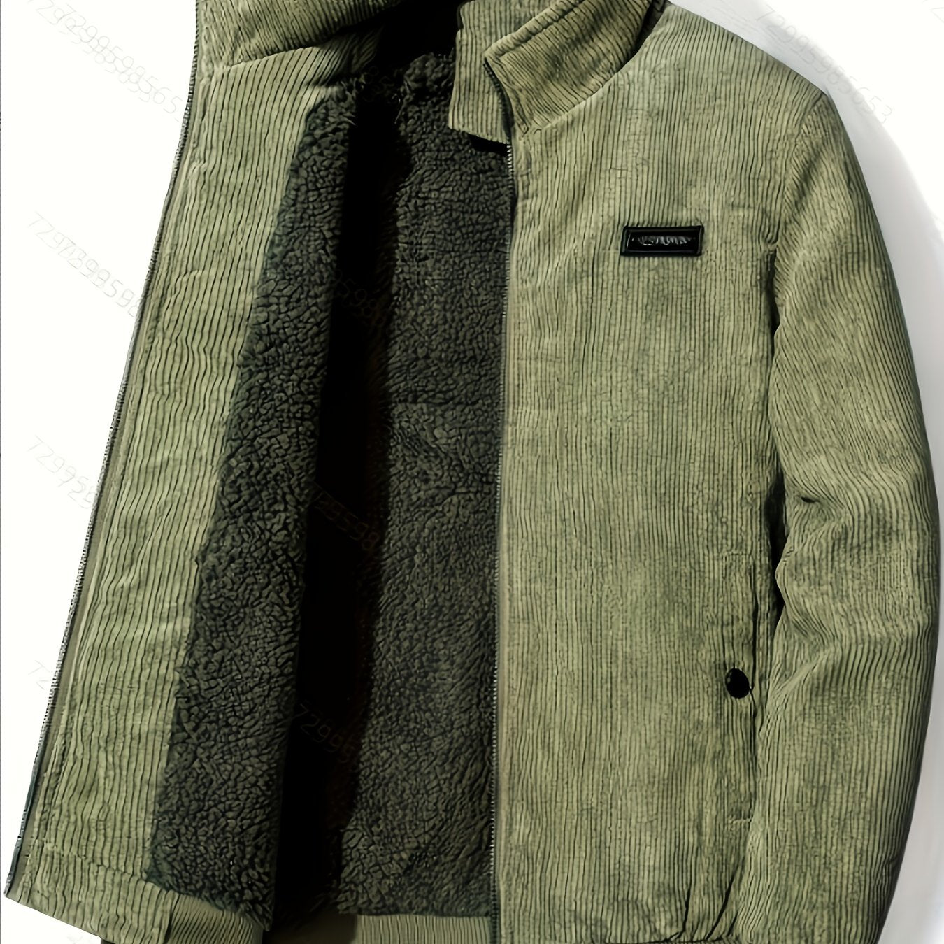 Men's Corduroy Jacket Olive Green - Retro Loose-Fit Full-Zip Winter Coat with Stand Collar & Zippered Pockets, Machine Washable Corduroy Outer (No) for Casual & Formal Wear - Autumn/Winter Outerwear, Womens Coats And Jackets,