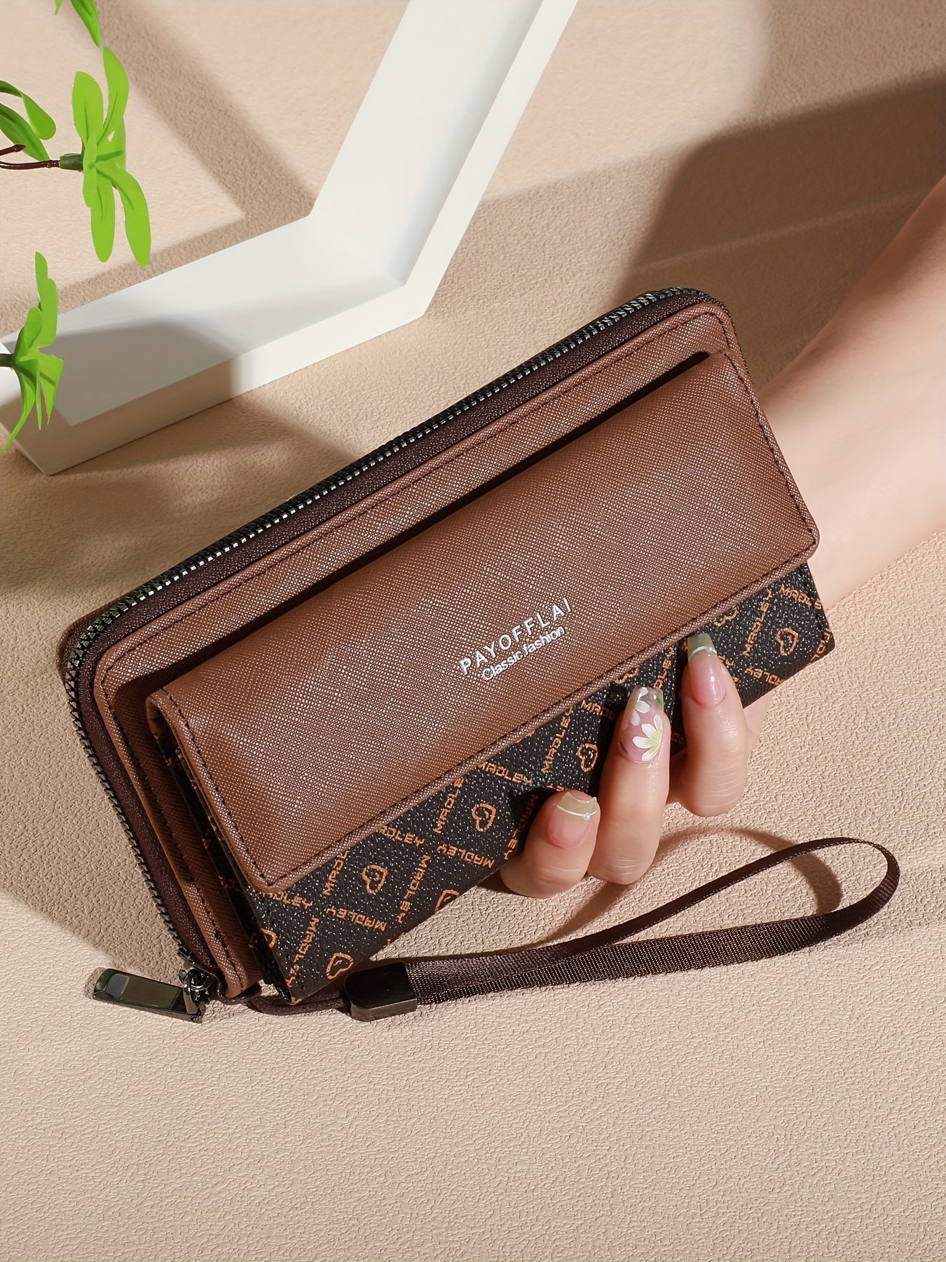 Classic PU Women'S Wallet, Long, Color-Block, Double-Layer Design, Zipper Closure, Zip Pocket, Photo Separation Layer, Nylon Lining, Continental Form Factor, with Positioning Printing for Women