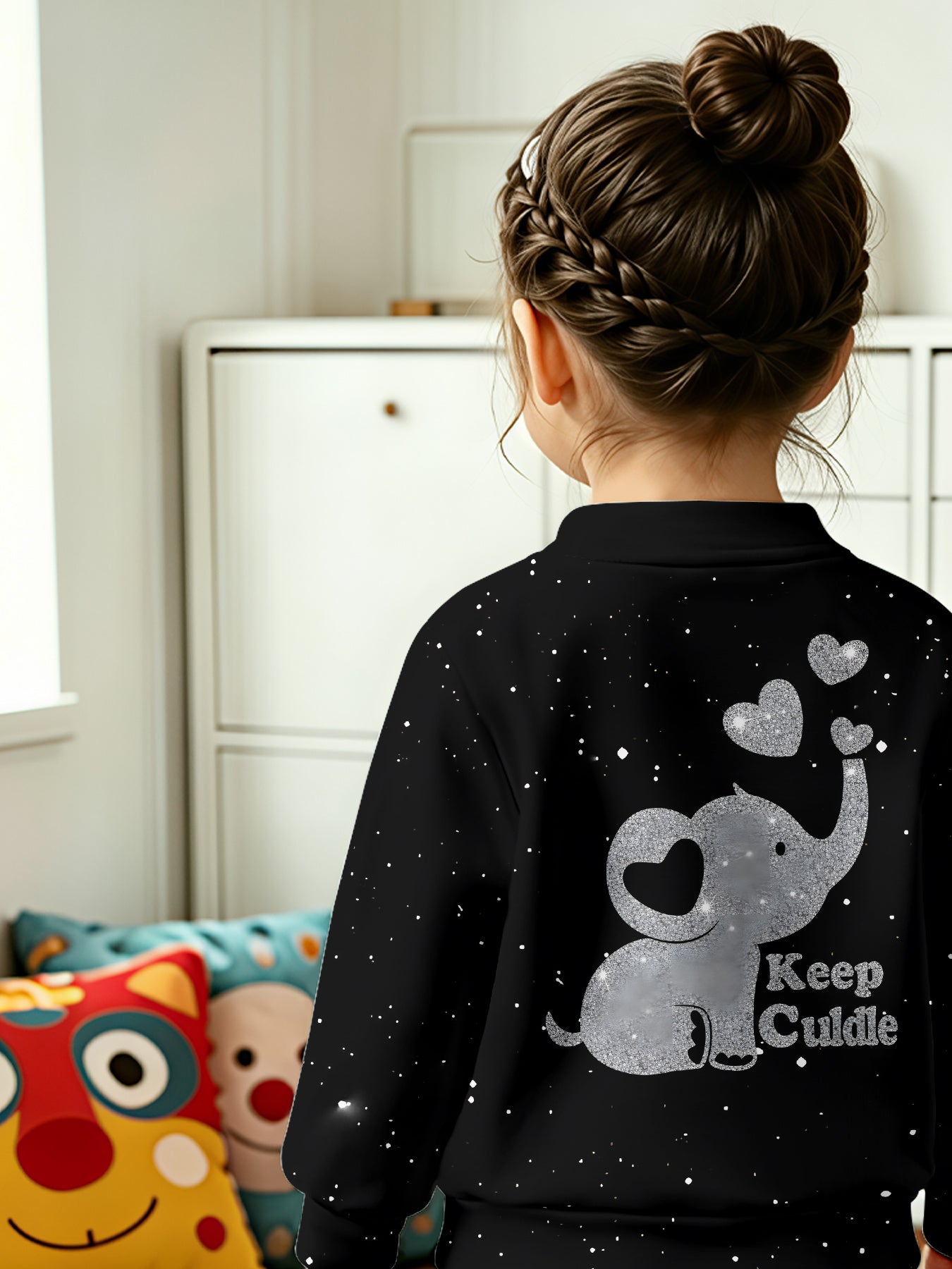 Starry Elephant Print Jacket & Pants Set for Baby Girls